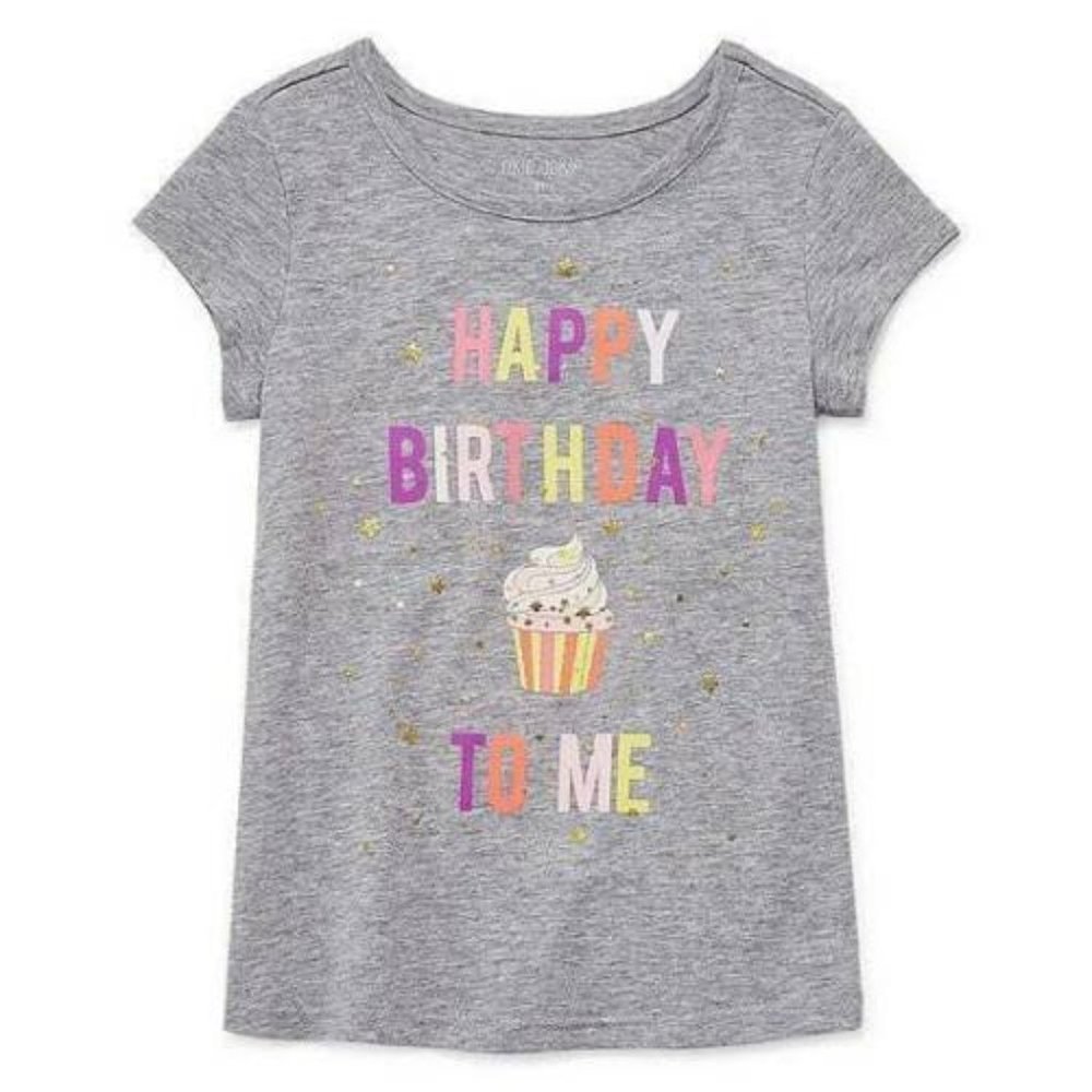 HAPPY BIRTHDAY TO ME Shirt 3T Girls Gray Short Sleeve Crew Tee Jersey Toddler